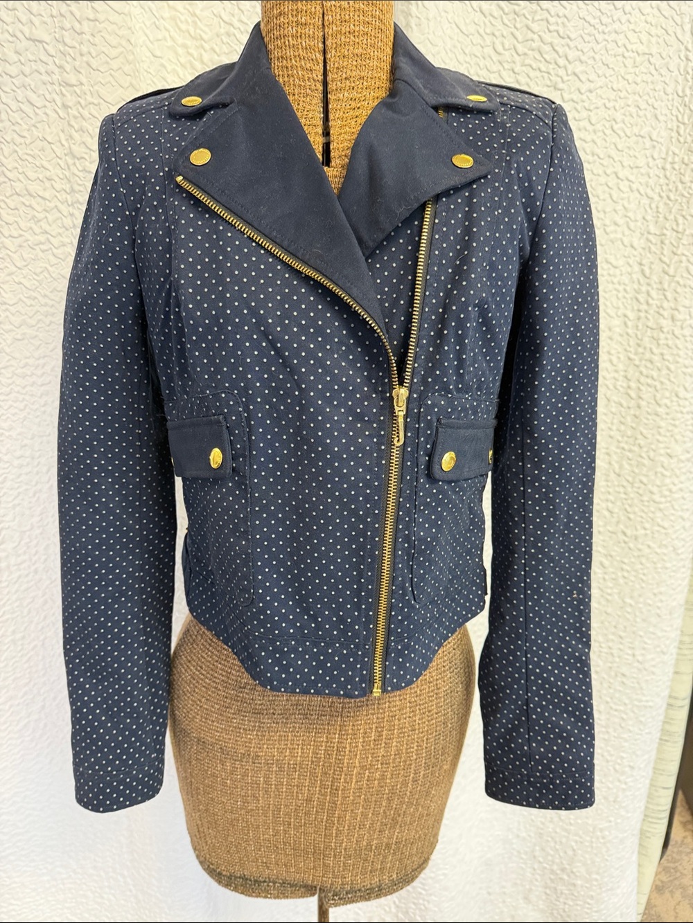 NWOT Vintage Juicy Couture Polka Dot Cropped Moto Jacket - Size XS